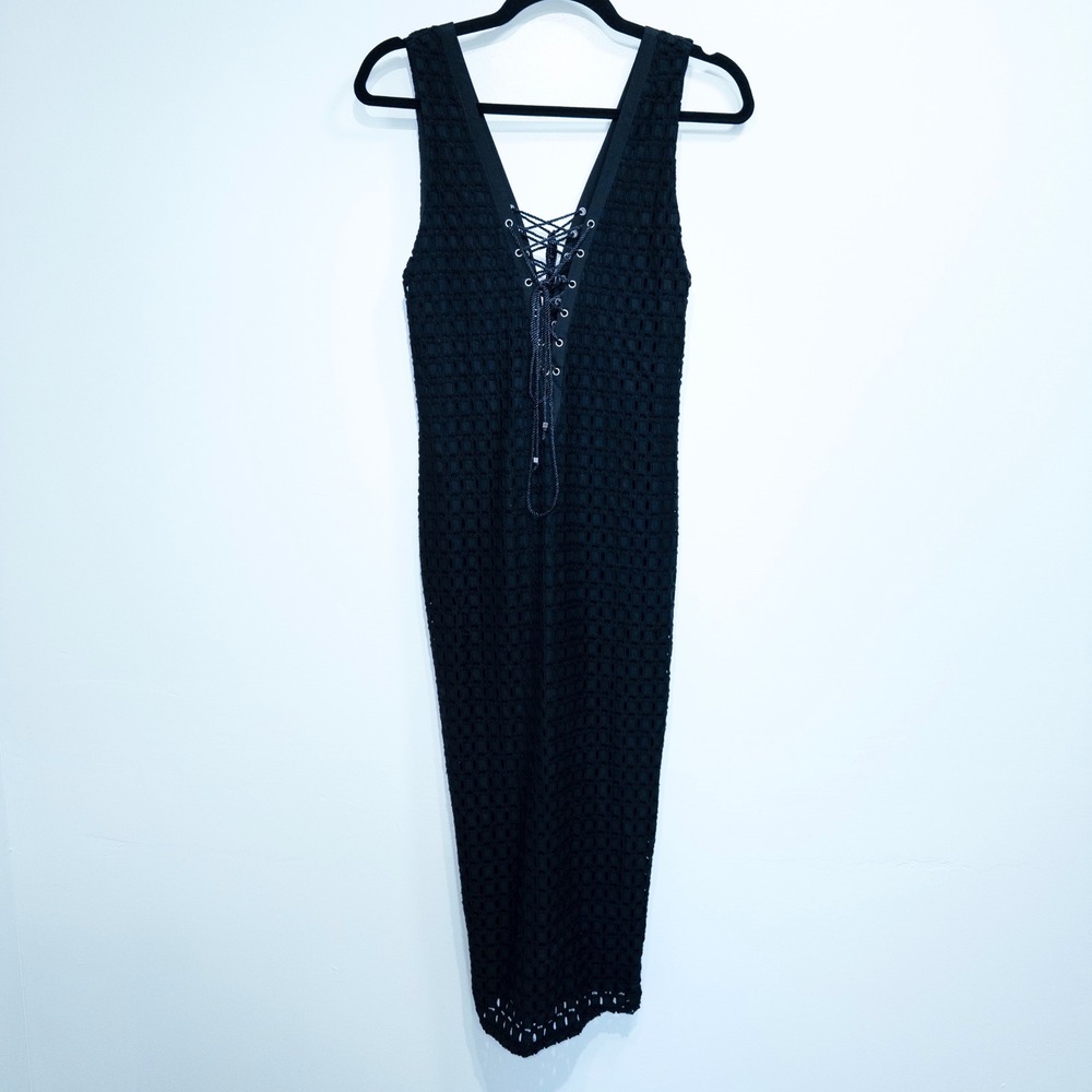 Ministry of Style‎ Black Crochet Lace Dual Tie Shift Dress Size 4